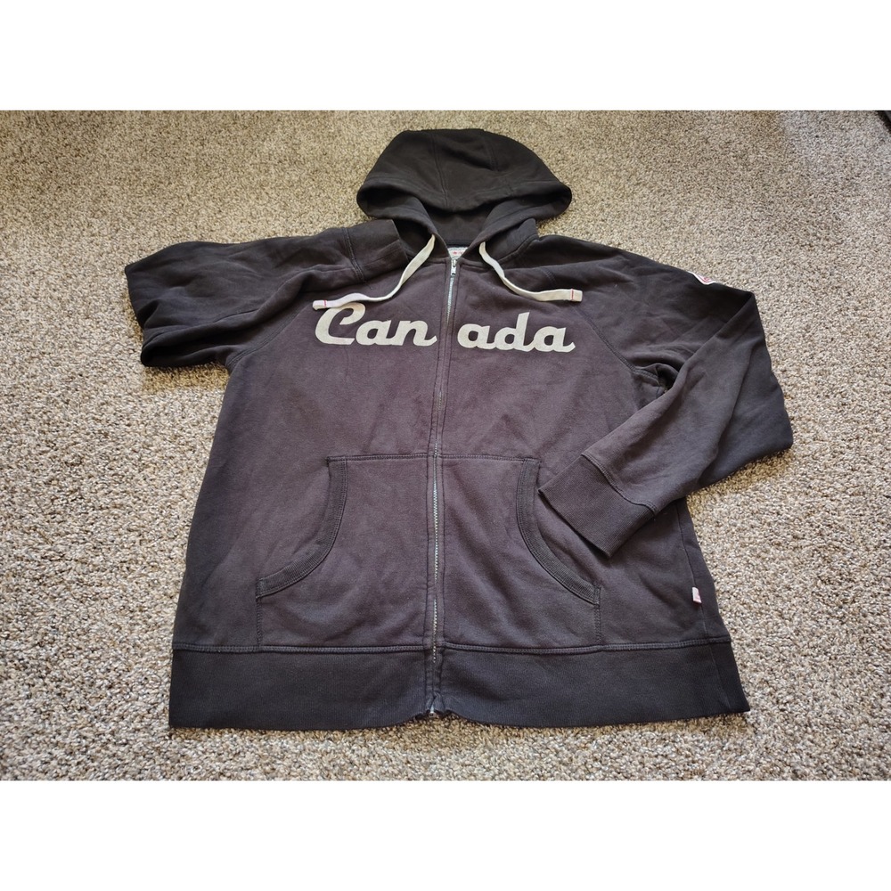 Canadiana Mens L Canada Graphic Full Zip Hoodie Charcoal Gray Maple Leaf Patch